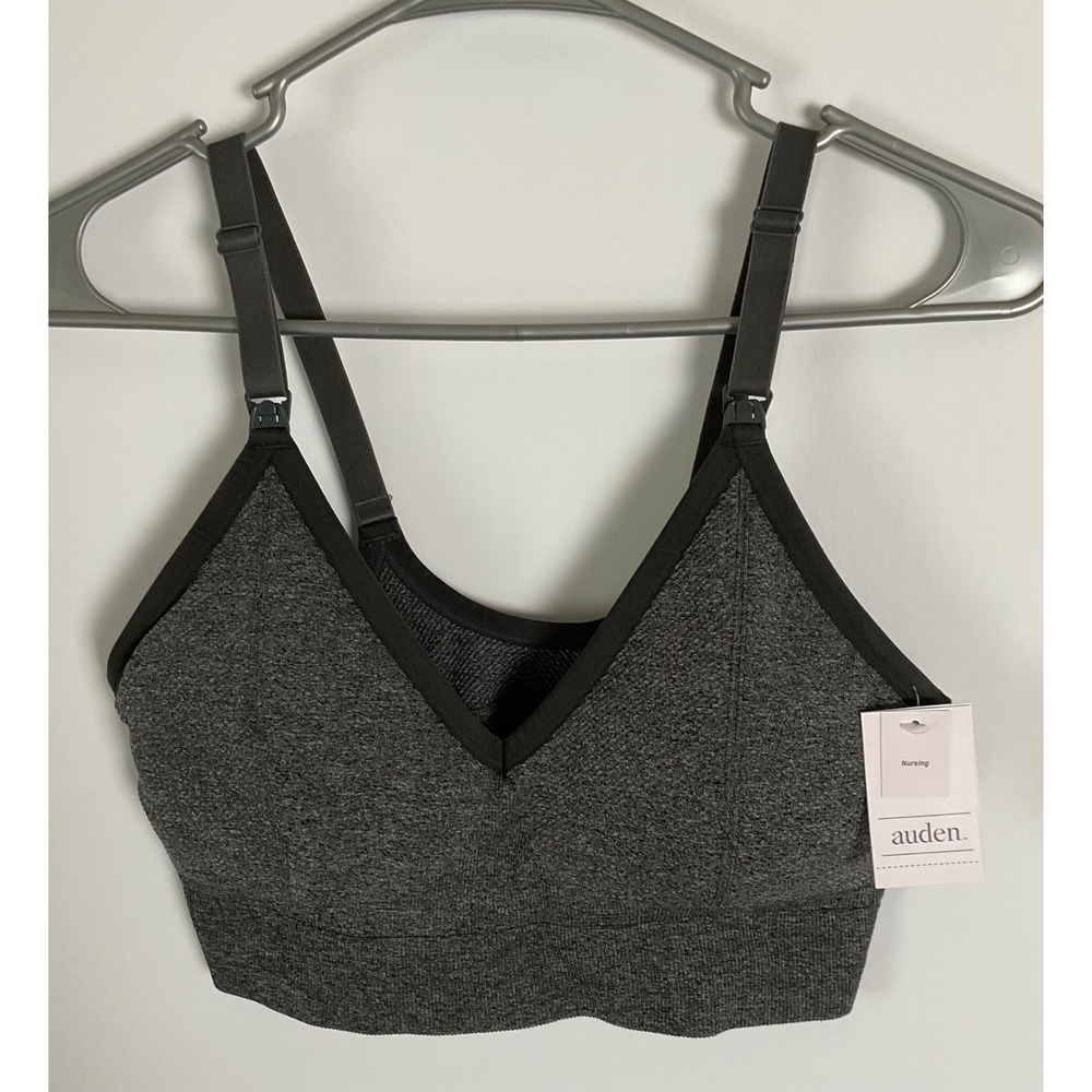 Auden Nursing Lightly Lined Yoga Bra XL Dark Heather Gray Nursing Clips NWT